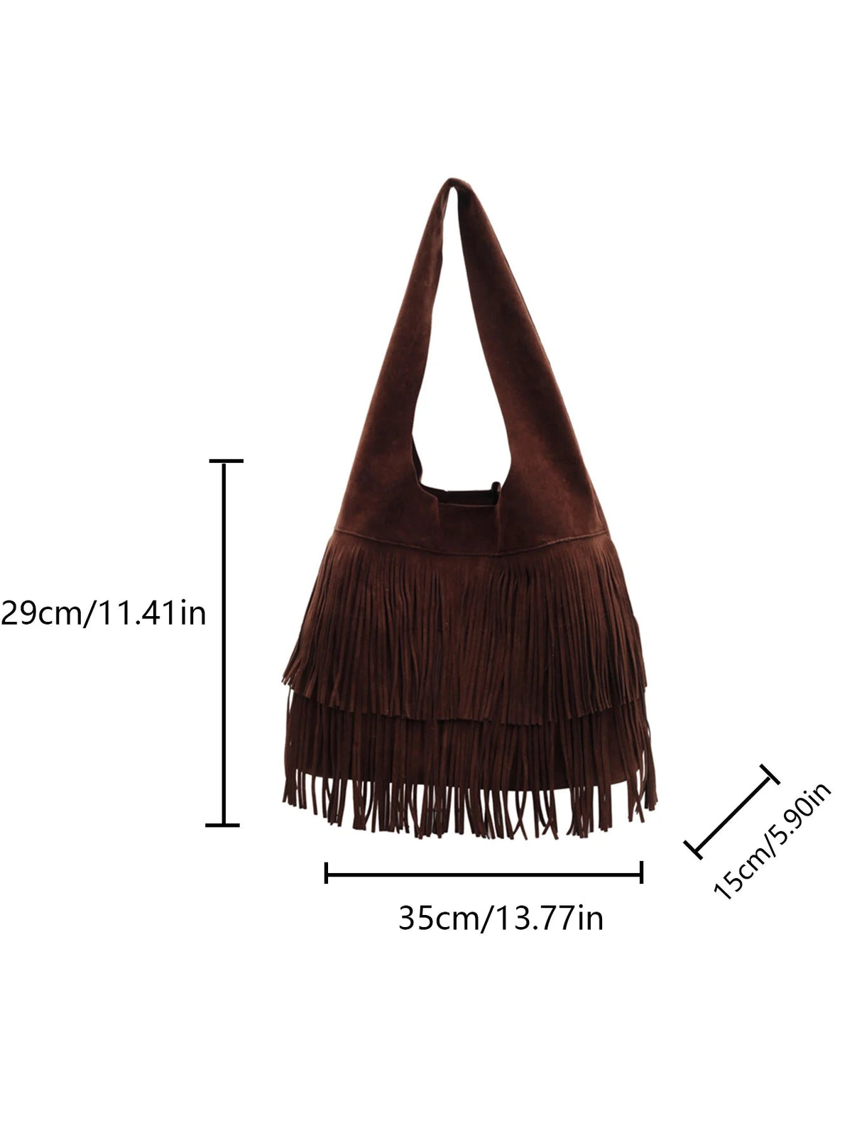 SEAME - Amanda Retro Leather Velvet Tassel Shoulder Bag for Women - Large Capacity Burgundy