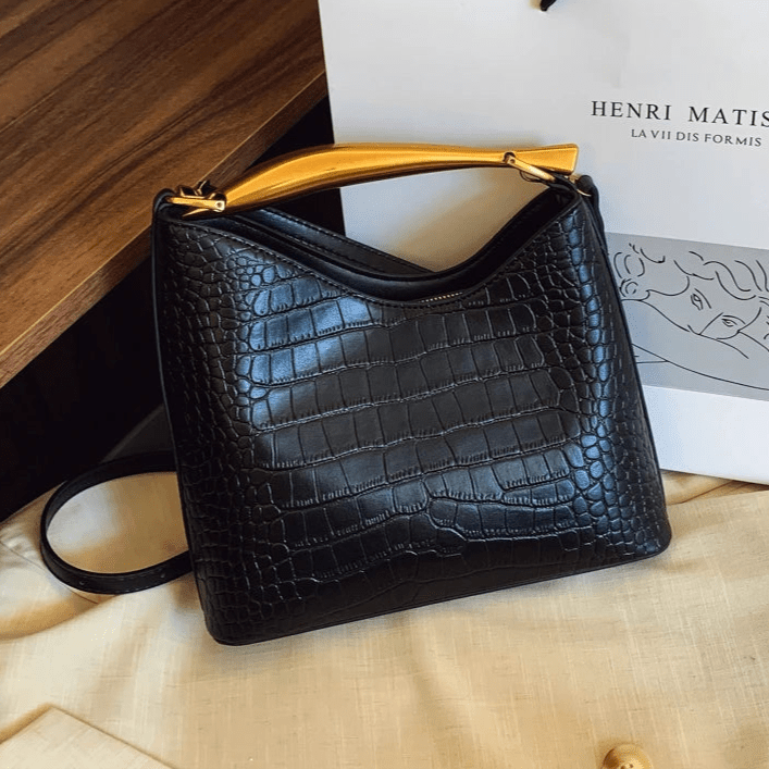SEAME - Anya Elegant Crocodile Pattern Handbag for Women - Versatile Top - Handle & Crossbody Bag Black