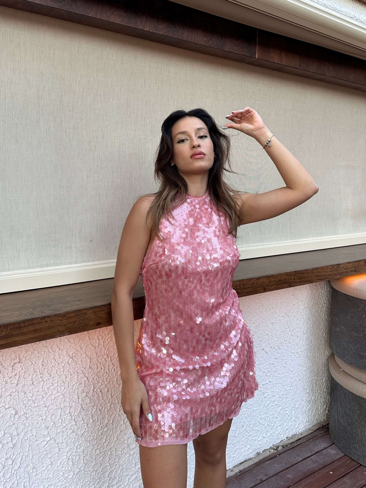 Seame - Bella Sequin Mini Dress Pink S