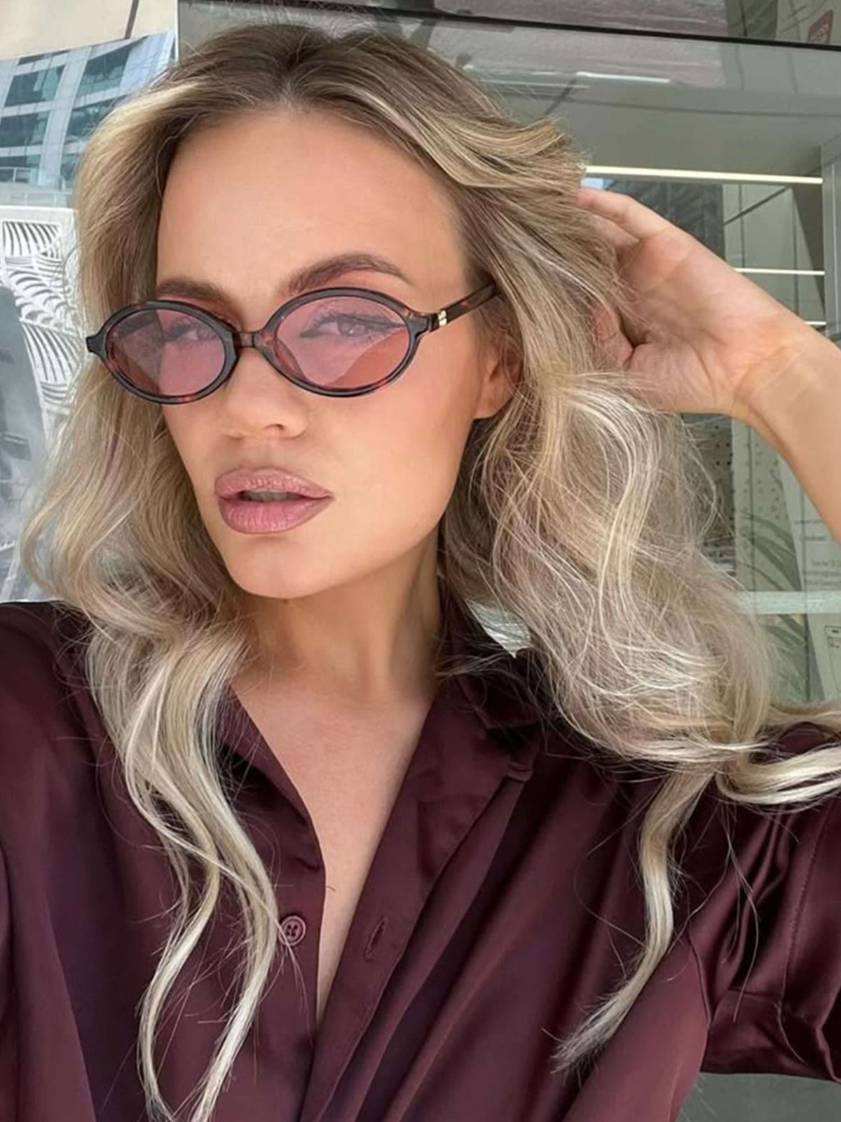 Seame - Clarence Oval Sunglasses Leopard Pink Regular