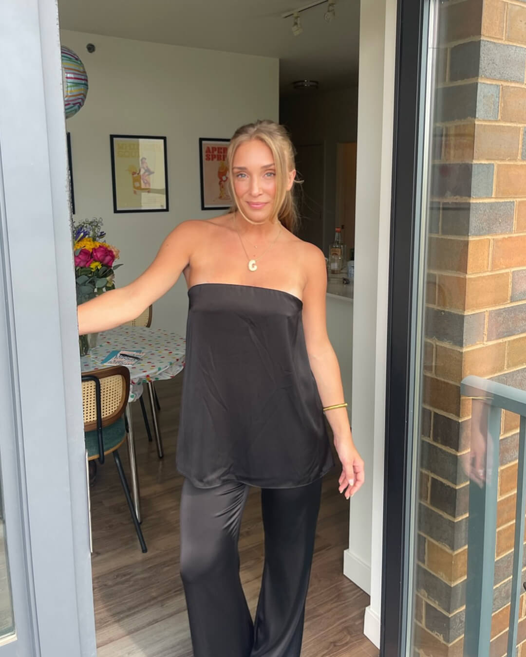 SEAME - Fiona Satin Bandeau Set Brown Polka Dot M