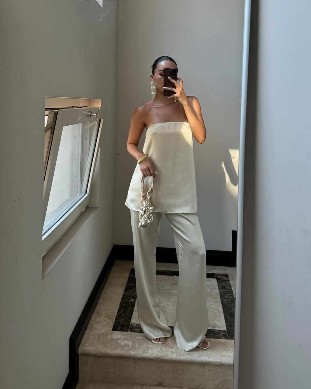 SEAME - Fiona Satin Bandeau Set Creme M