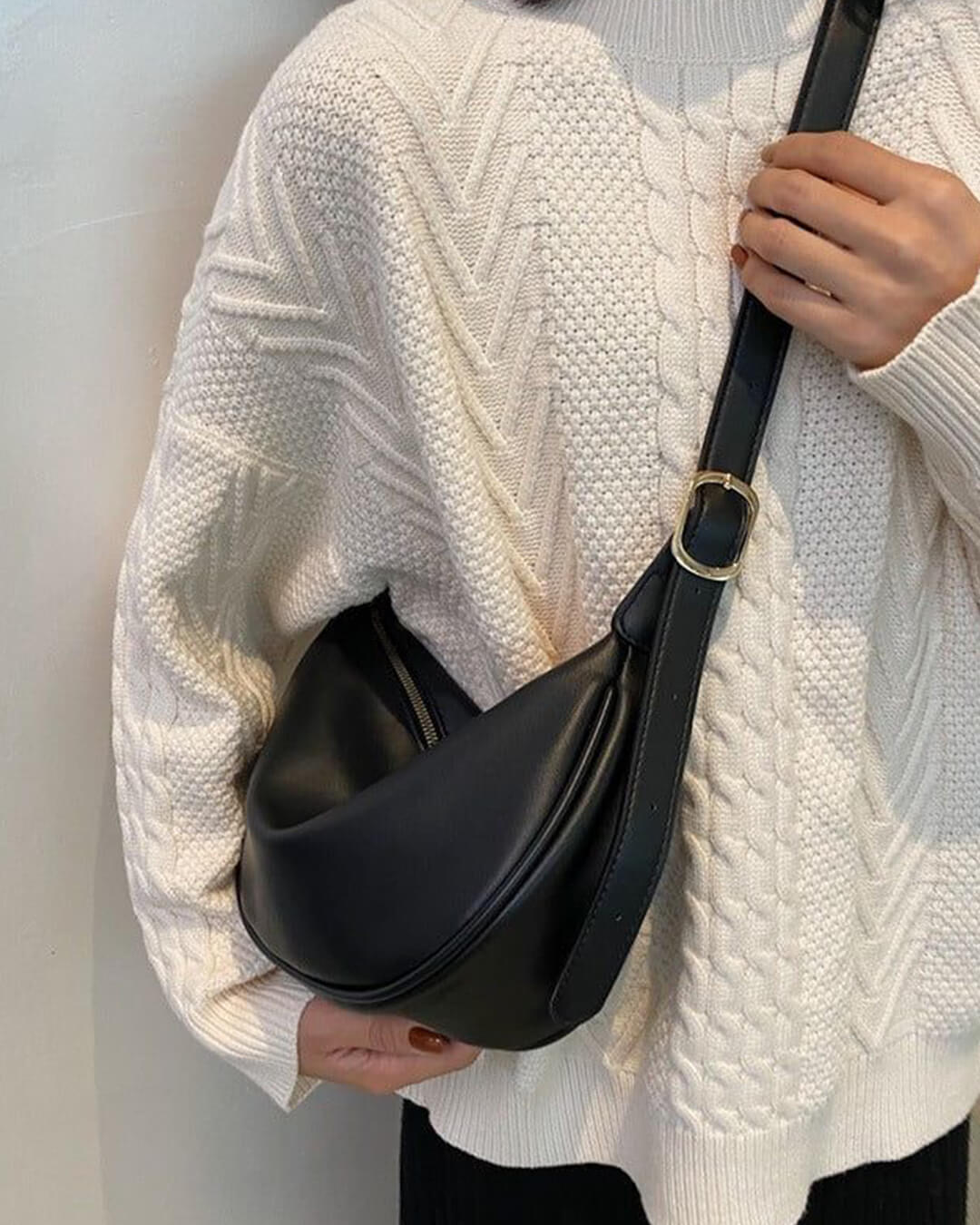 SEAME - Gabriela Vegan Leather Hobo Bag Black Regular