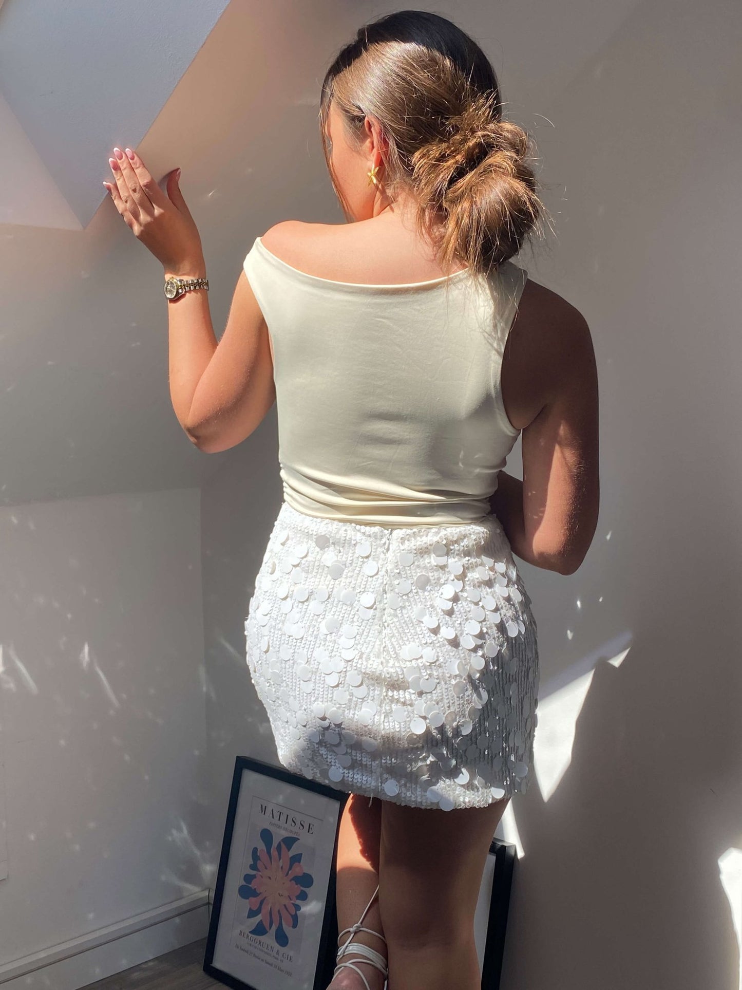 Seame - Lorna Sequin Mini Skirt White S