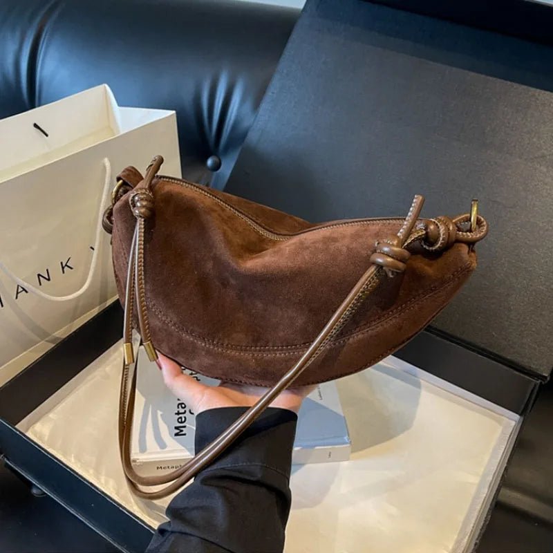 SEAME - Mary - Stylish Vegan Suede Shoulder Bag for Women, Trendy Crossbody Dumpling Design Black 30x8x15cm