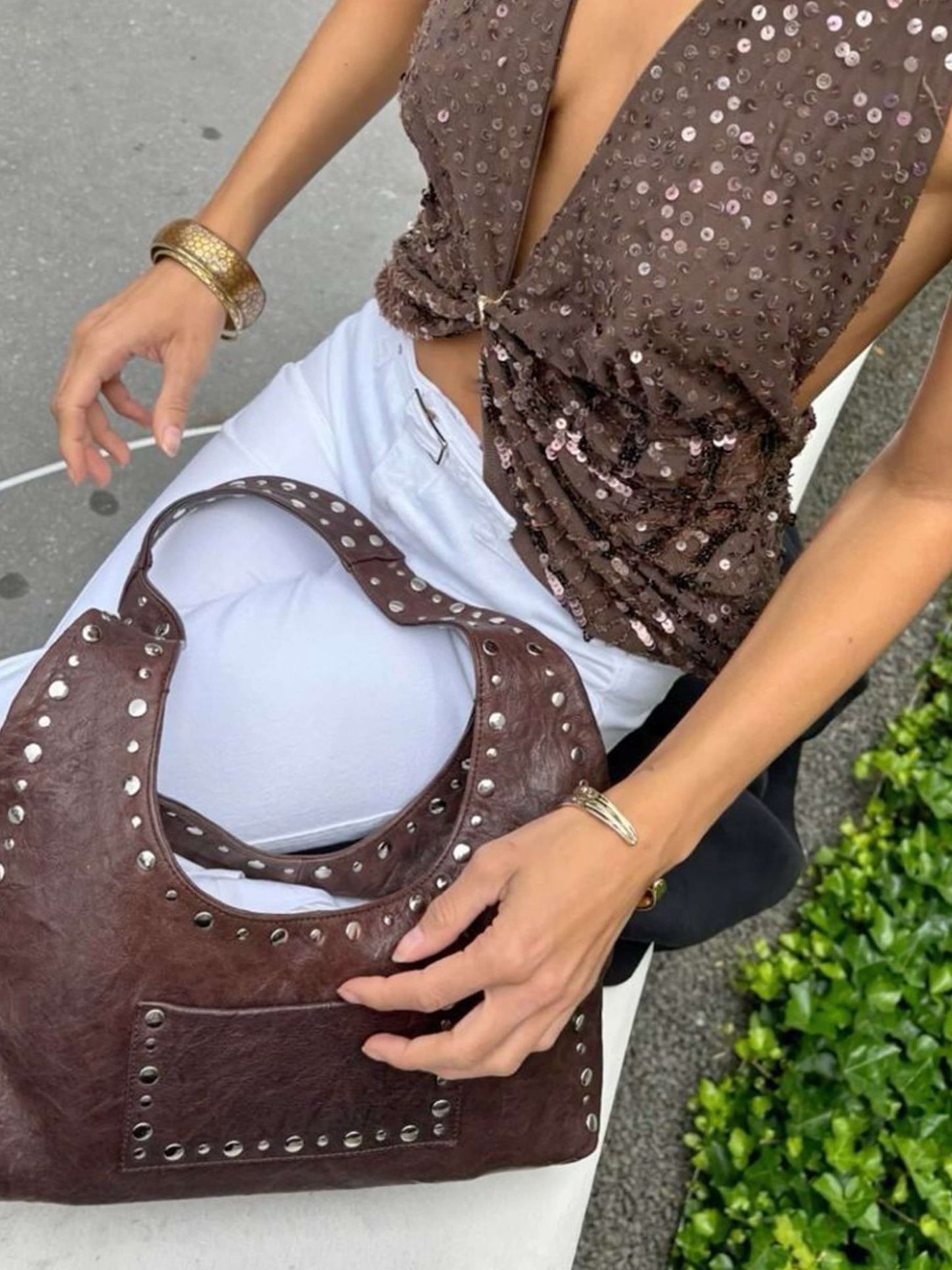 Seame - Stefani Studded Tote Bag Brown Regular