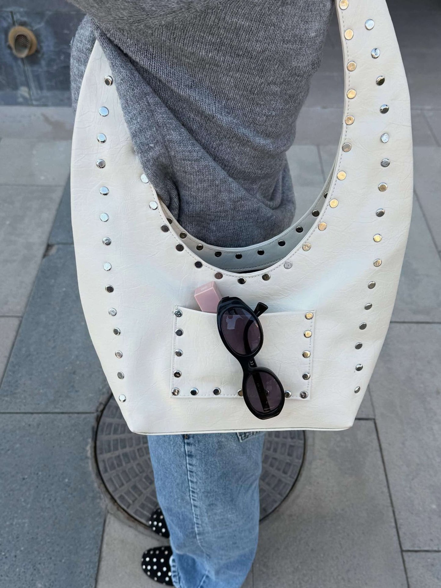 Seame - Stefani Studded Tote Bag White Regular