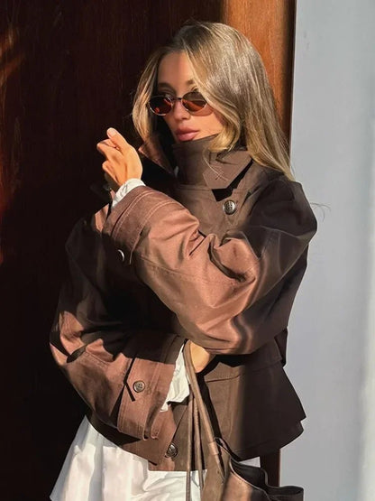 SEAME - Calista Cropped Trench Coat Brown S