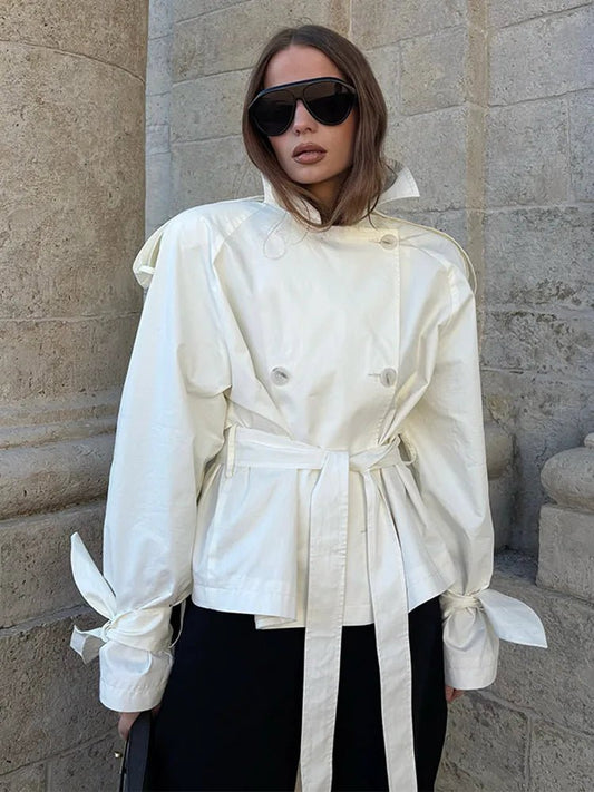 SEAME - Dominique Stand Collar Trench Coat White S