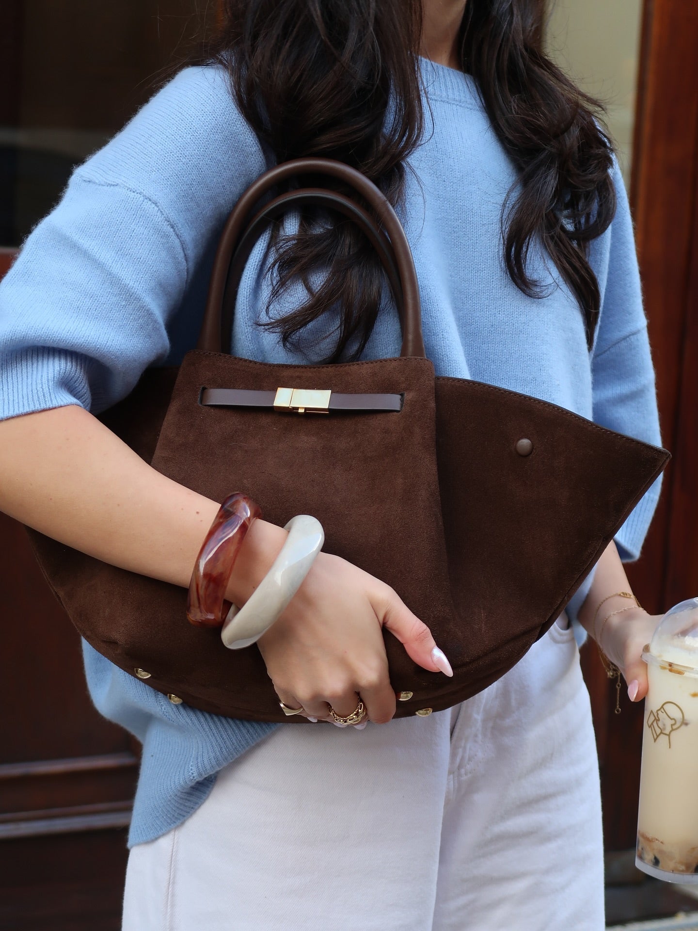SEAME - Gretchen Suede Bag Dark Brown