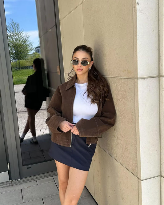 SEAME - Lydia Suede Jacket Brown XL